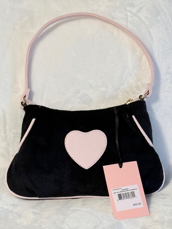 Juicy Couture Liquorice Shoulder Bag Wristlet with Pink Trim and Heart Charm - Picture 2 of 4